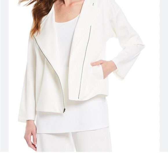 Eileen Fisher Flex Tencel Ponte Round Neck Jacket in Ivory Size XS - Picture 3 of 11